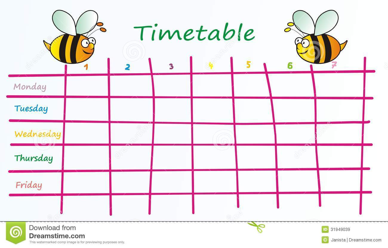 Time Table For Kids
 Timetable bees Royalty Free Stock Image