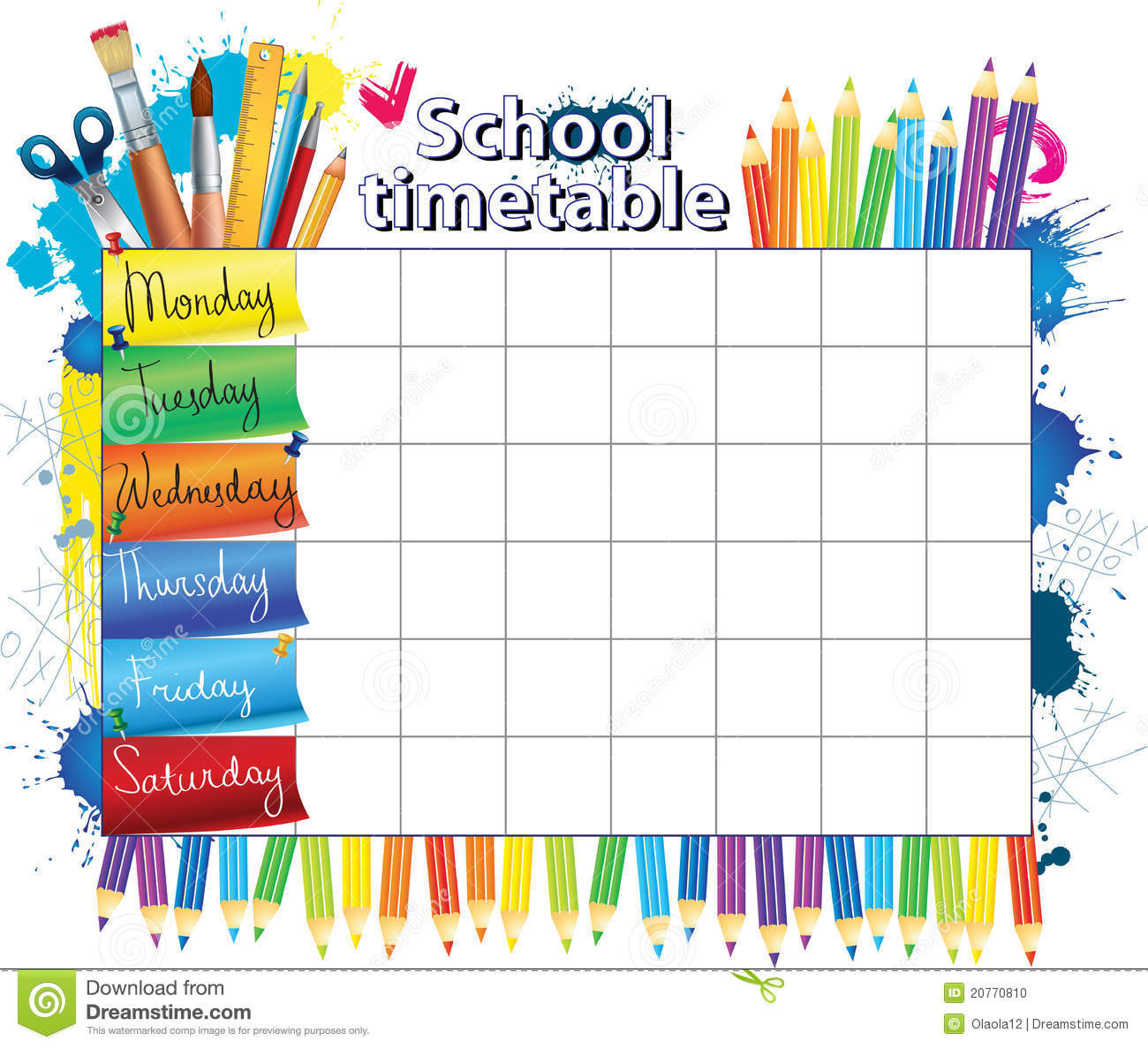 Time Table For Kids
 School timetable stock vector Image of calendar office