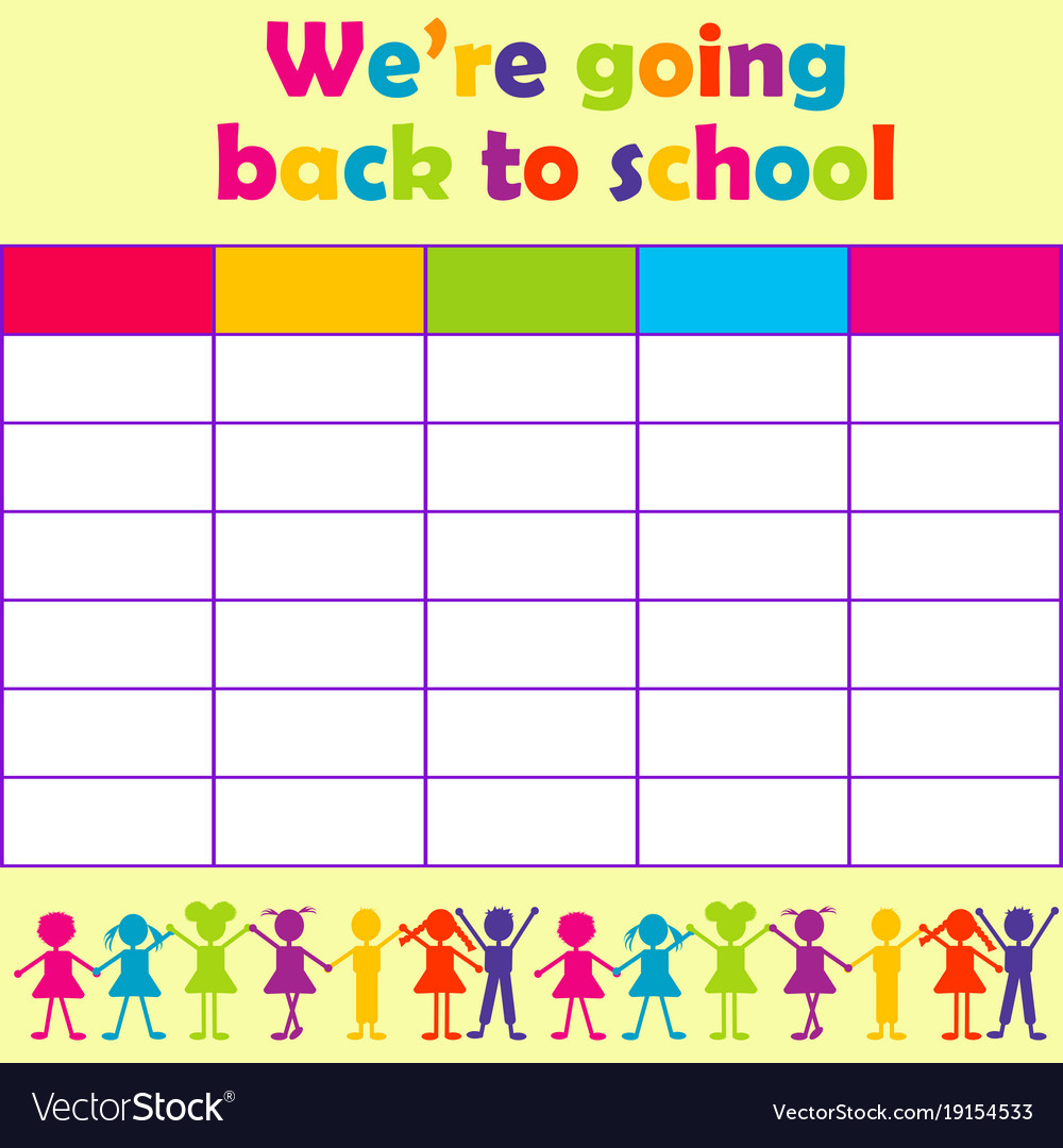 Time Table For Kids
 School timetable with stylized kids Royalty Free Vector