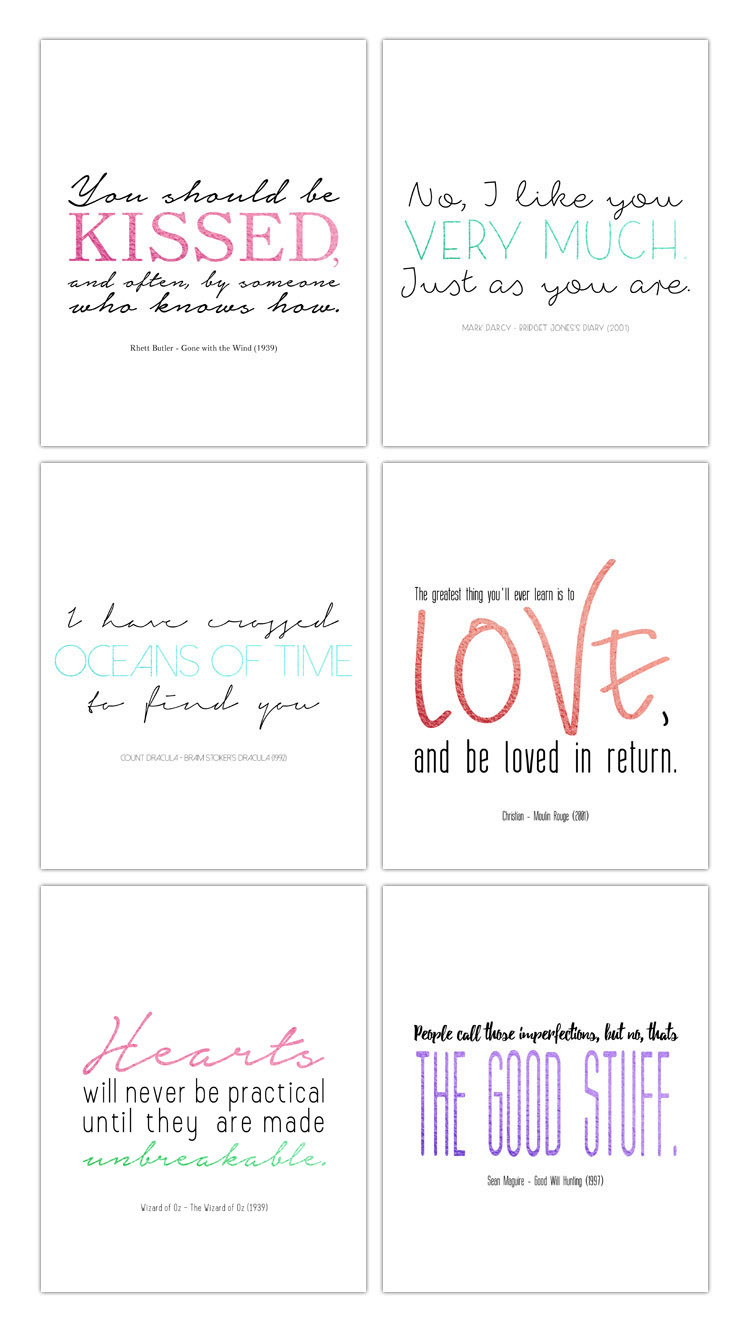 Valentines Day Movie Quote
 free printable package Romantic movie quotes