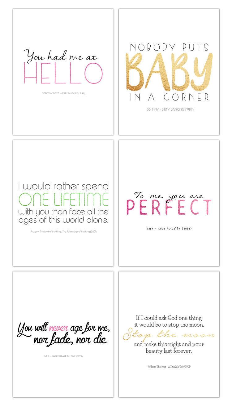 Valentines Day Movie Quote
 Romantic Movie Quote Free Printable Package The Cottage