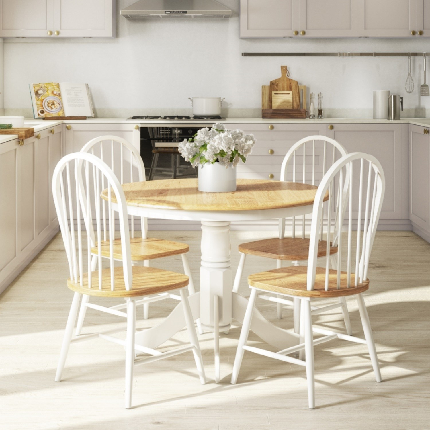 White Kitchen Table And Chairs
 Rhode Island Natural & White Round Kitchen Dining Table