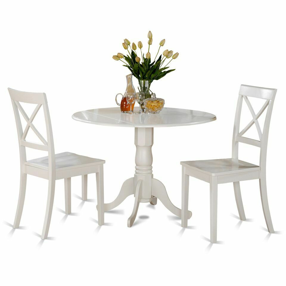 White Kitchen Table And Chairs
 3PC SET ROUND DINETTE KITCHEN TABLE with 2 WOOD SEAT