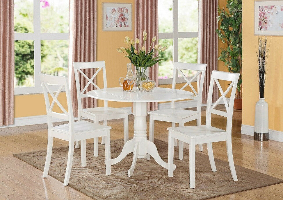White Kitchen Table And Chairs
 5PC SET ROUND DINETTE KITCHEN TABLE with 4 WOOD SEAT
