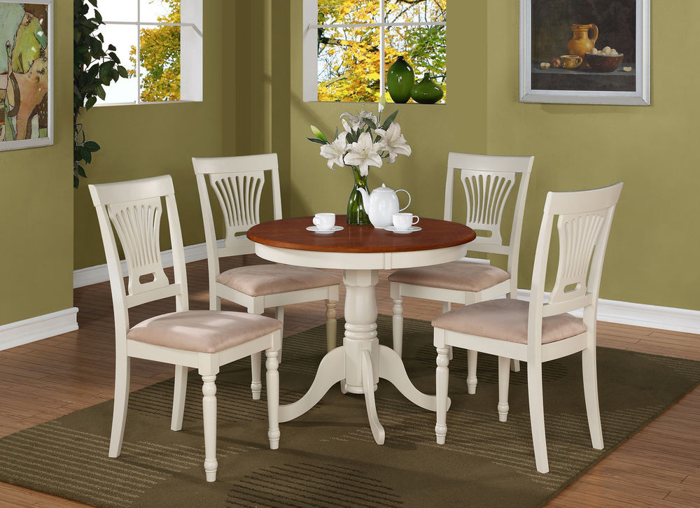 White Kitchen Table And Chairs
 5PC ANTIQUE ROUND DINETTE KITCHEN TABLE DINING SET WITH 4