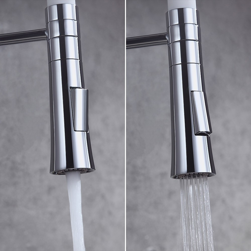 White Pull Down Kitchen Faucet
 Modern Sleek White & Chrome Pull Down Spray Kitchen Faucet