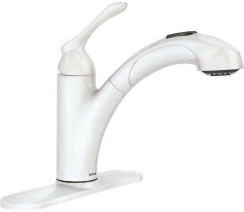 White Pull Down Kitchen Faucet
 Moen Banbury Single Handle Pull Out Sprayer Kitchen Faucet