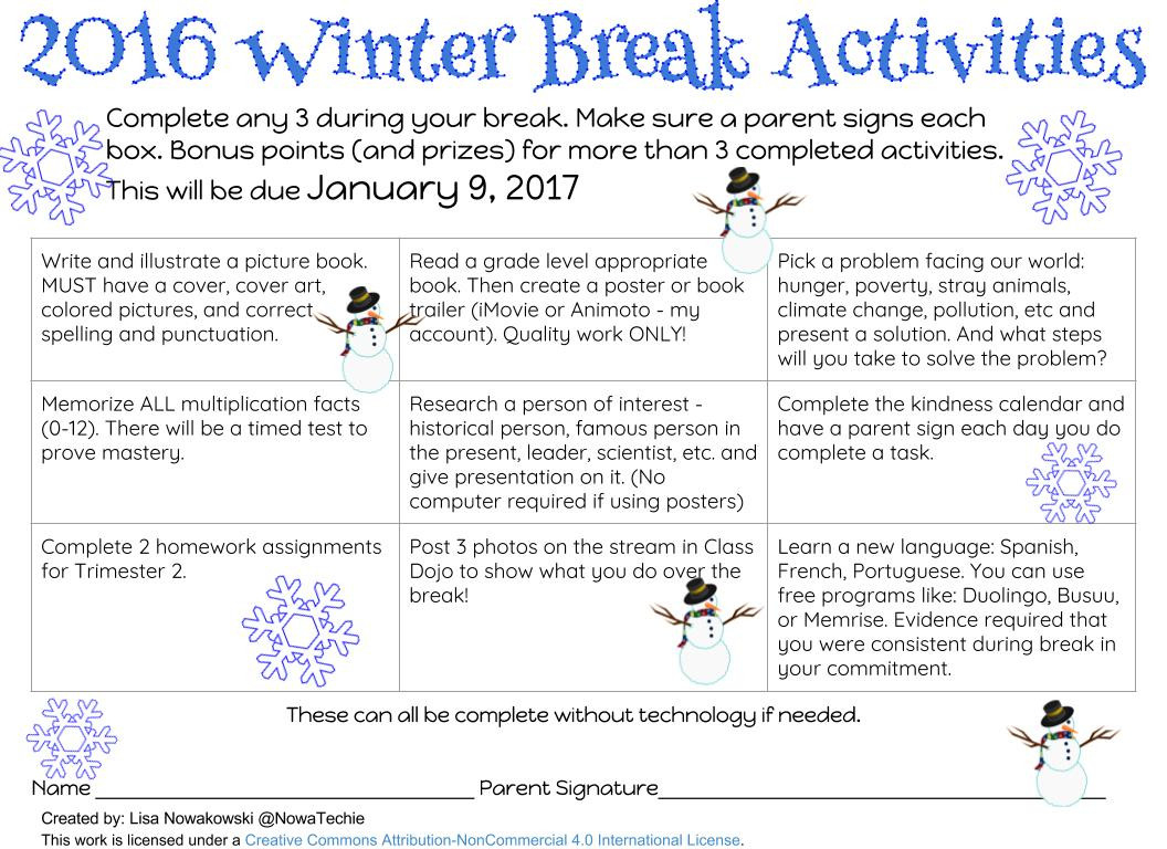 Winter Break Activities
 Winter Break Activities