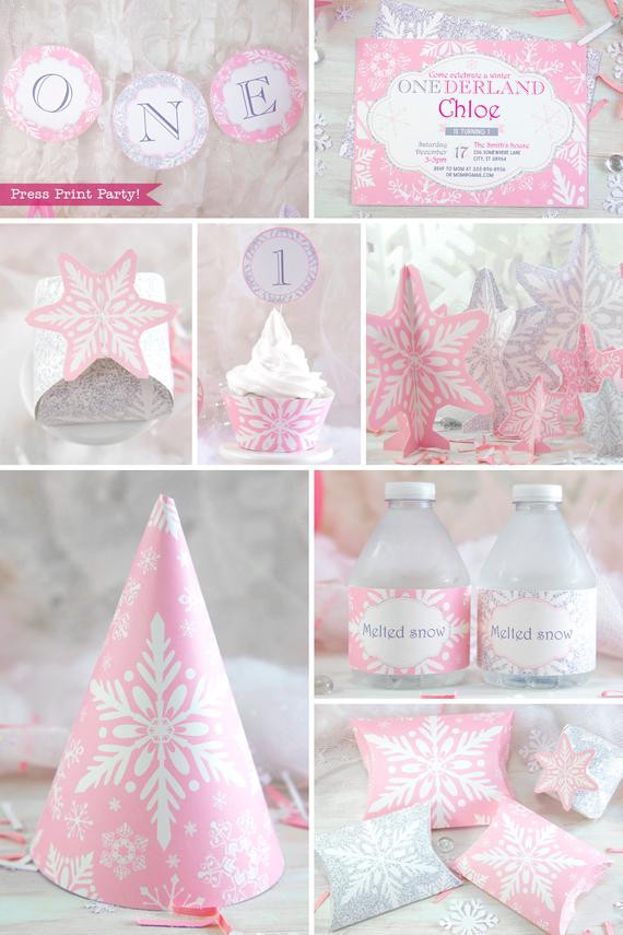 Winter Onederland Party Supplies
 Winter ONEderland Party Decorations Printable Pack Pink