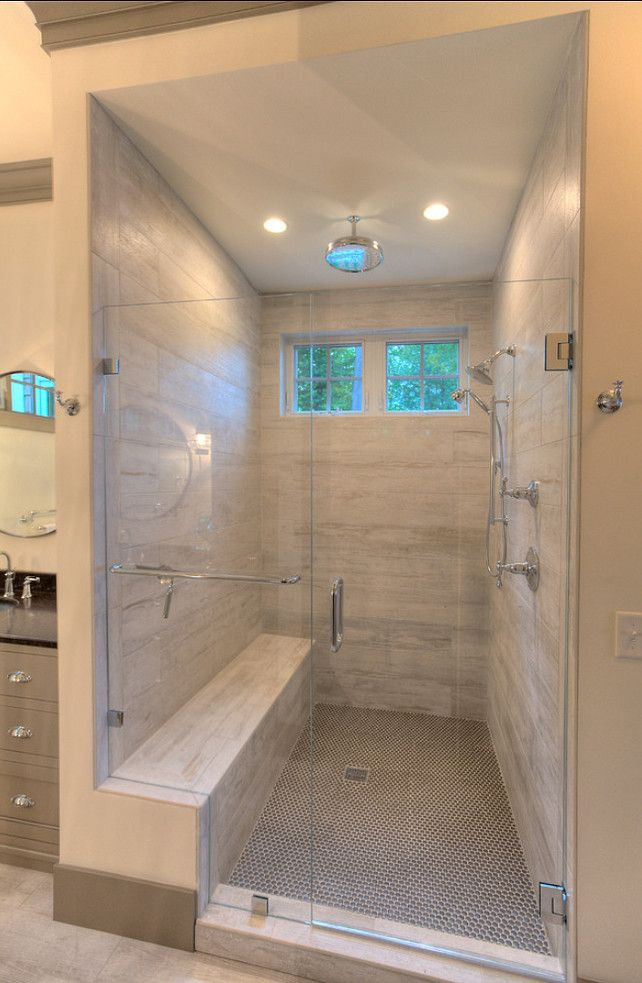 Wood Tile Bathroom Shower
 Bathroom Shower Design Weathered plank tile with penny