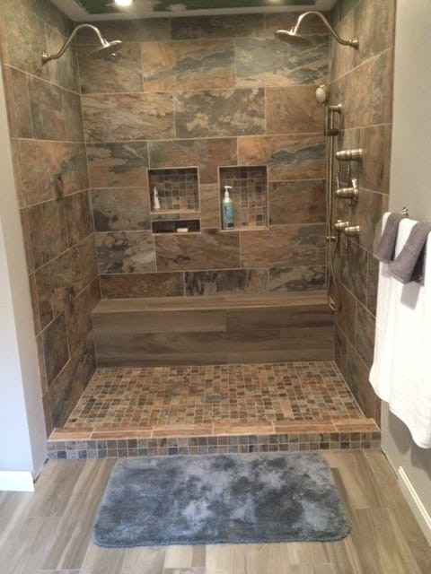 Wood Tile Bathroom Shower
 bathroom shower porcelain chalet 12x24 2x2 mosaic sage