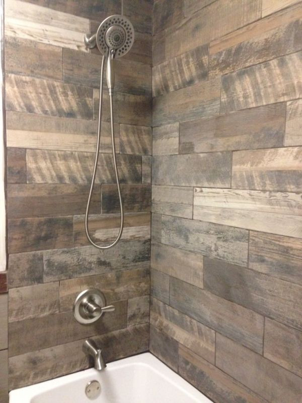 Wood Tile Bathroom Shower
 Rustic bathroom Wood tile tub shower surround marazzi