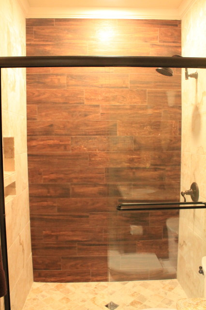 Wood Tile Bathroom Shower
 Wood Tile Shower Contemporary Bathroom Dallas by