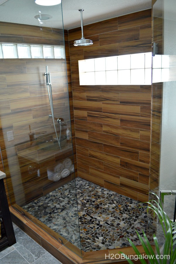 Wood Tile Bathroom Shower
 Contemporary Small Master Bath Renovation