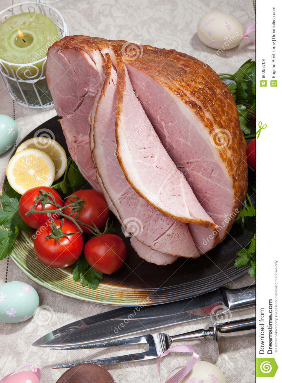 Baking Easter Ham
 Baked Easter Ham With Ve ables Stock Image Image of