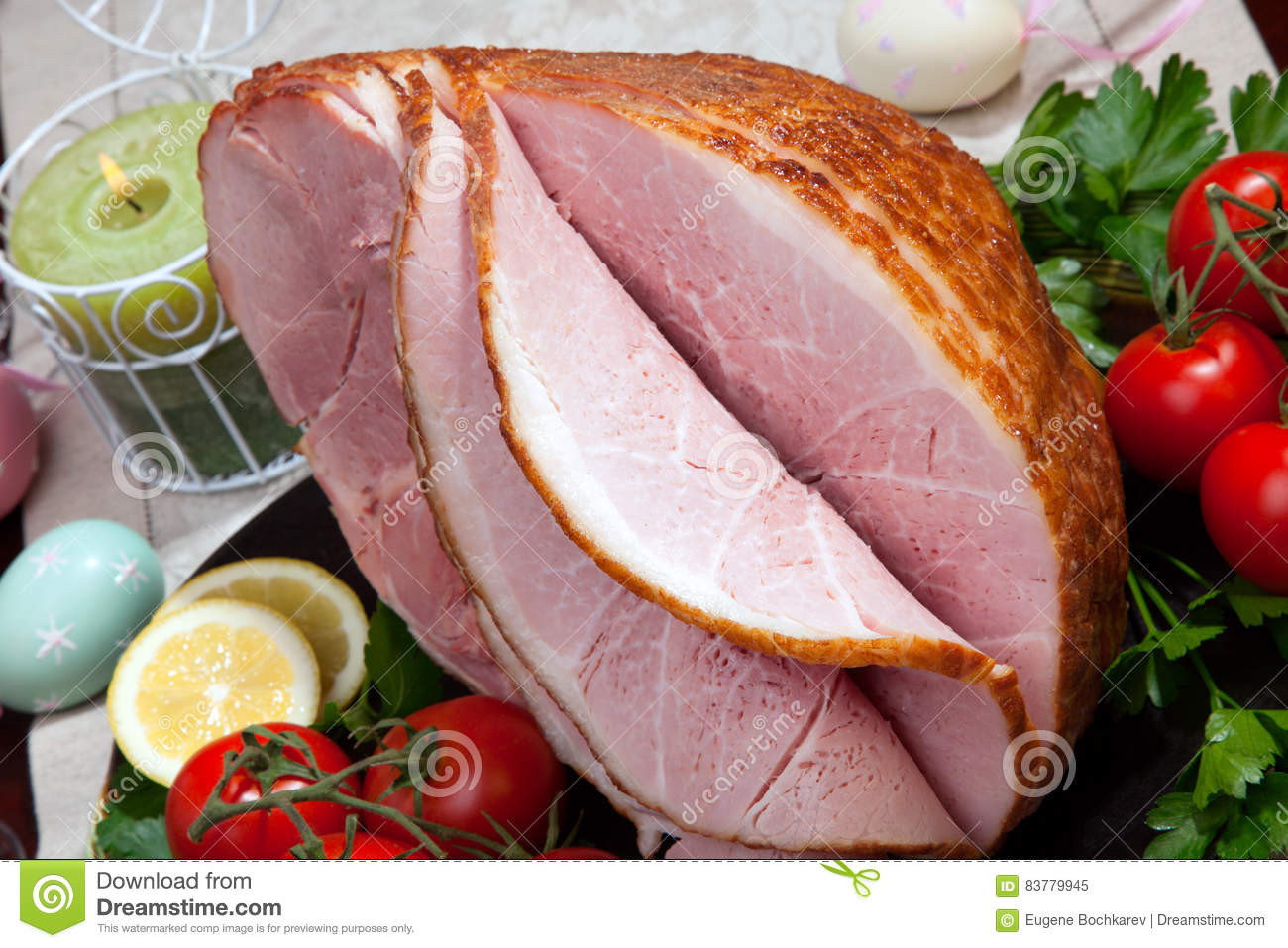 Baking Easter Ham
 Baked Easter Ham With Ve ables Stock Image Image of