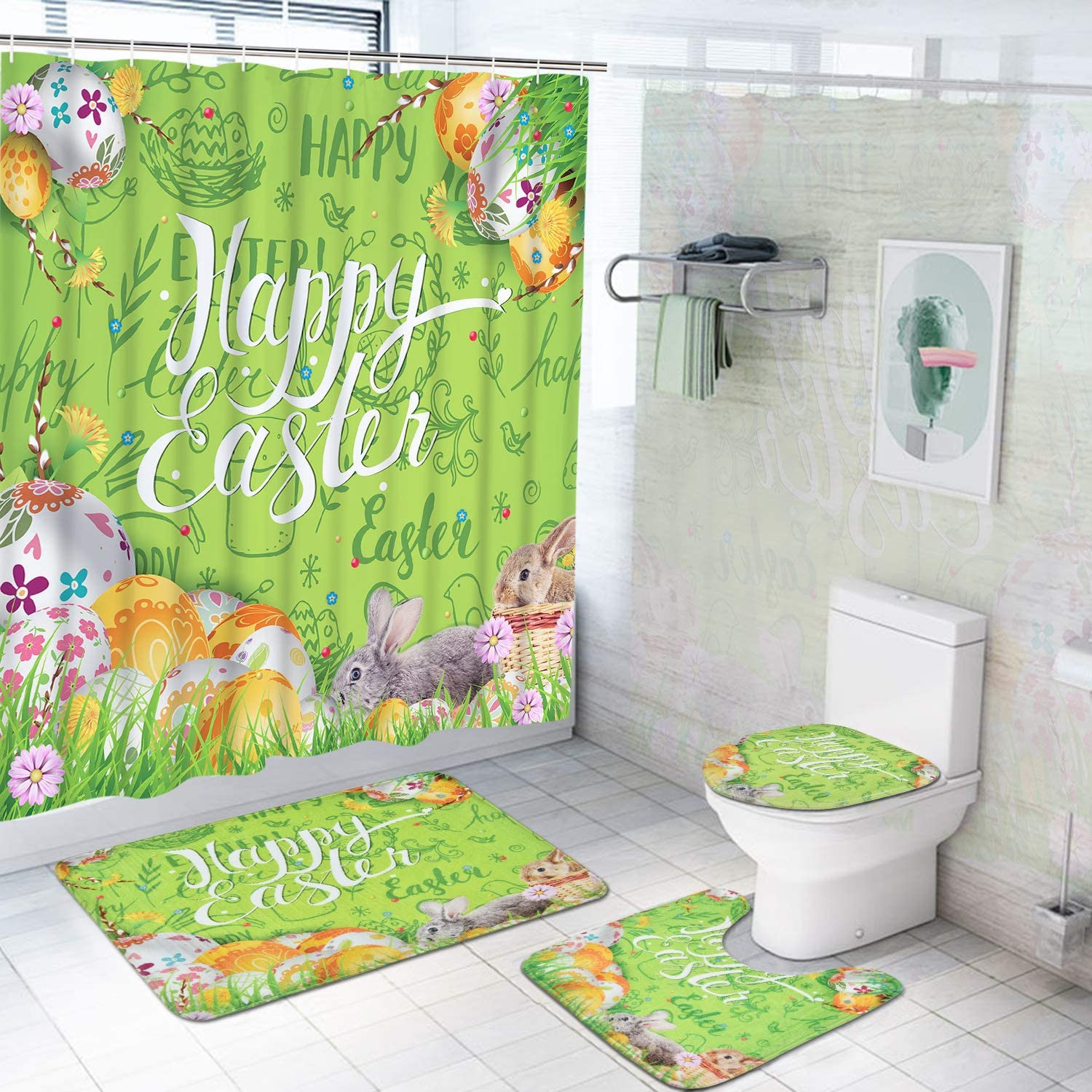 Easter Bathroom Decor
 Amazon Pknoclan 4 Piece Easter Day Shower Curtain