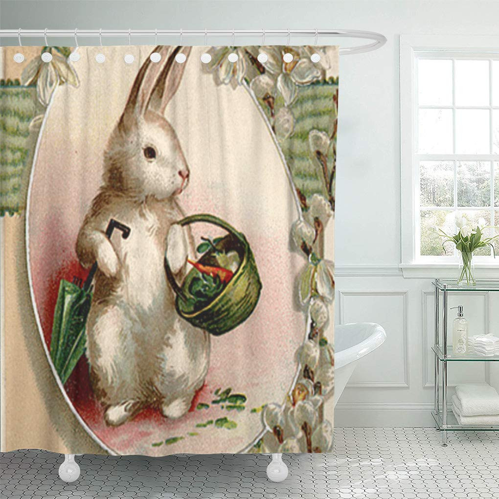 Easter Bathroom Decor
 CYNLON Vintage Easter Bunny Egg Umbrella Lily Basket Retro