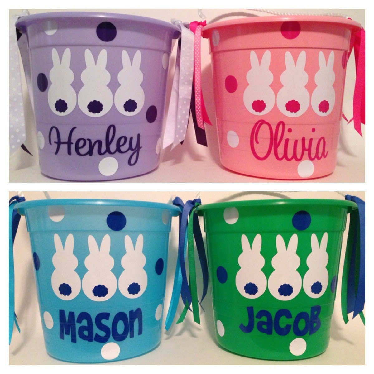 Easter Bucket Ideas
 Personalized Easter plastic pail bucket with rope handle Bunny