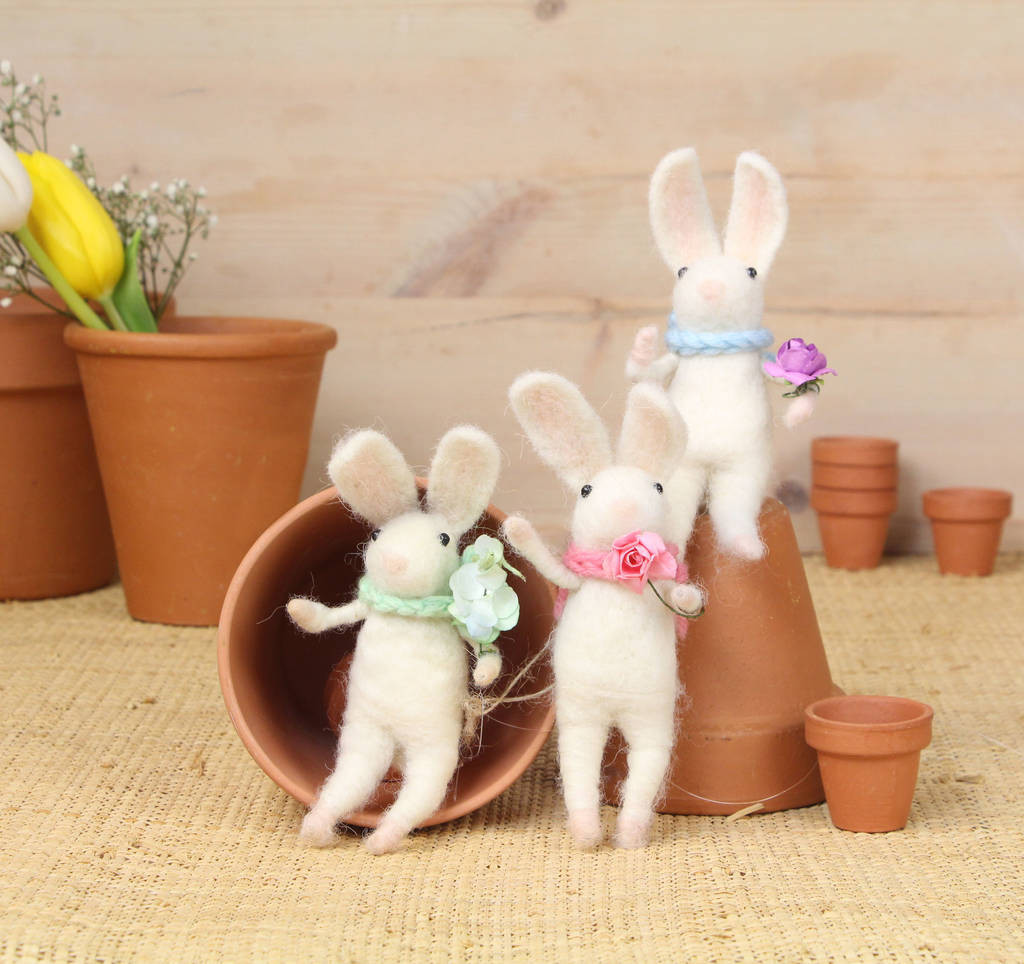 Easter Rabbit Decor
 Wool Easter Bunny Easter Decoration With Flowers By The