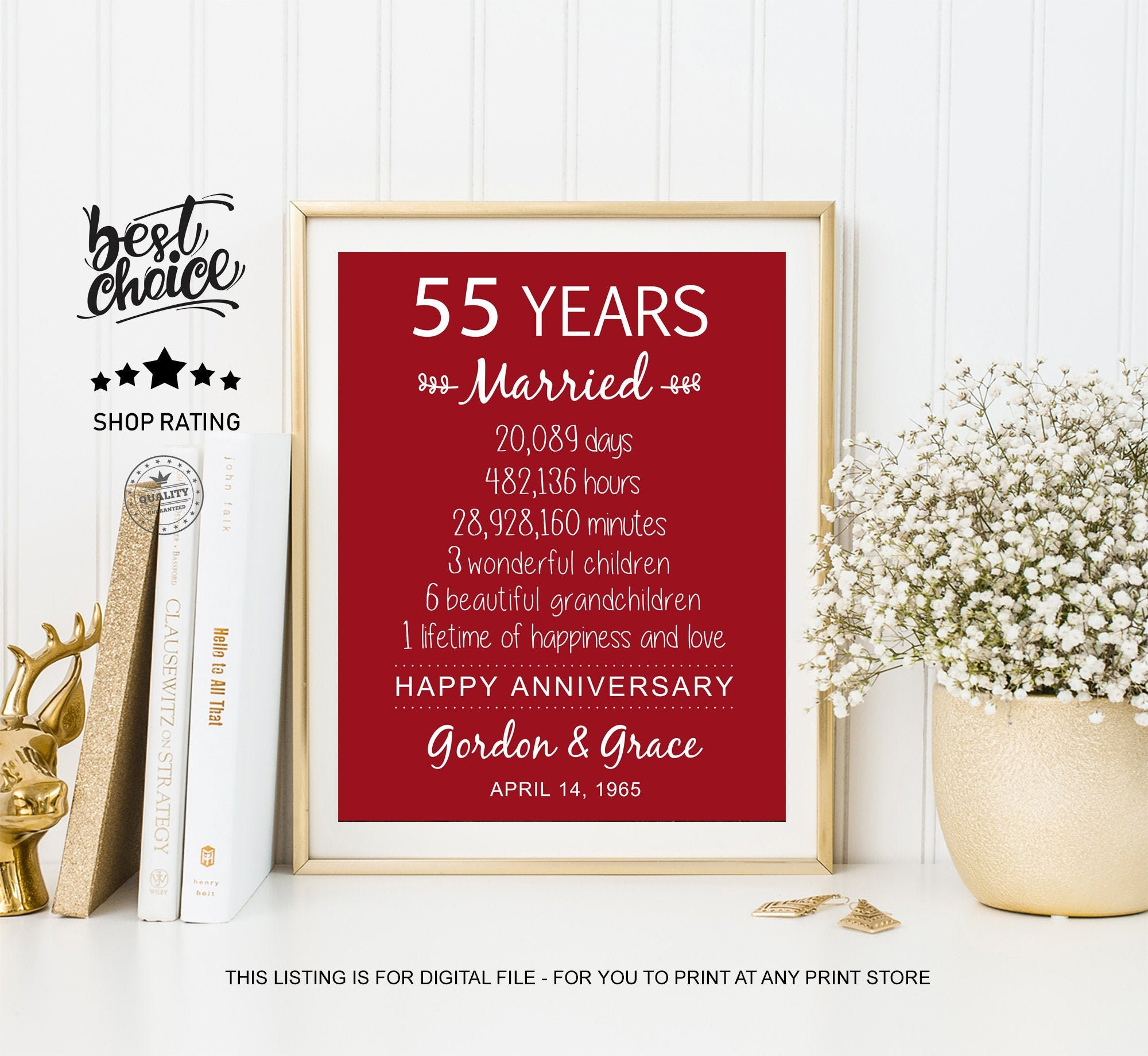 First Anniversary Gift Ideas For Couple From Parents
 55th Anniversary Gift Idea for Parents Couples Friends 55