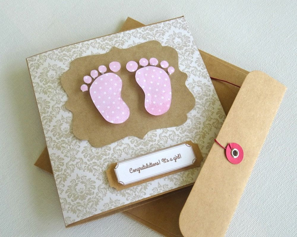 Gift Card Ideas For Girls
 Pink and white poka dot baby feet card baby girl t
